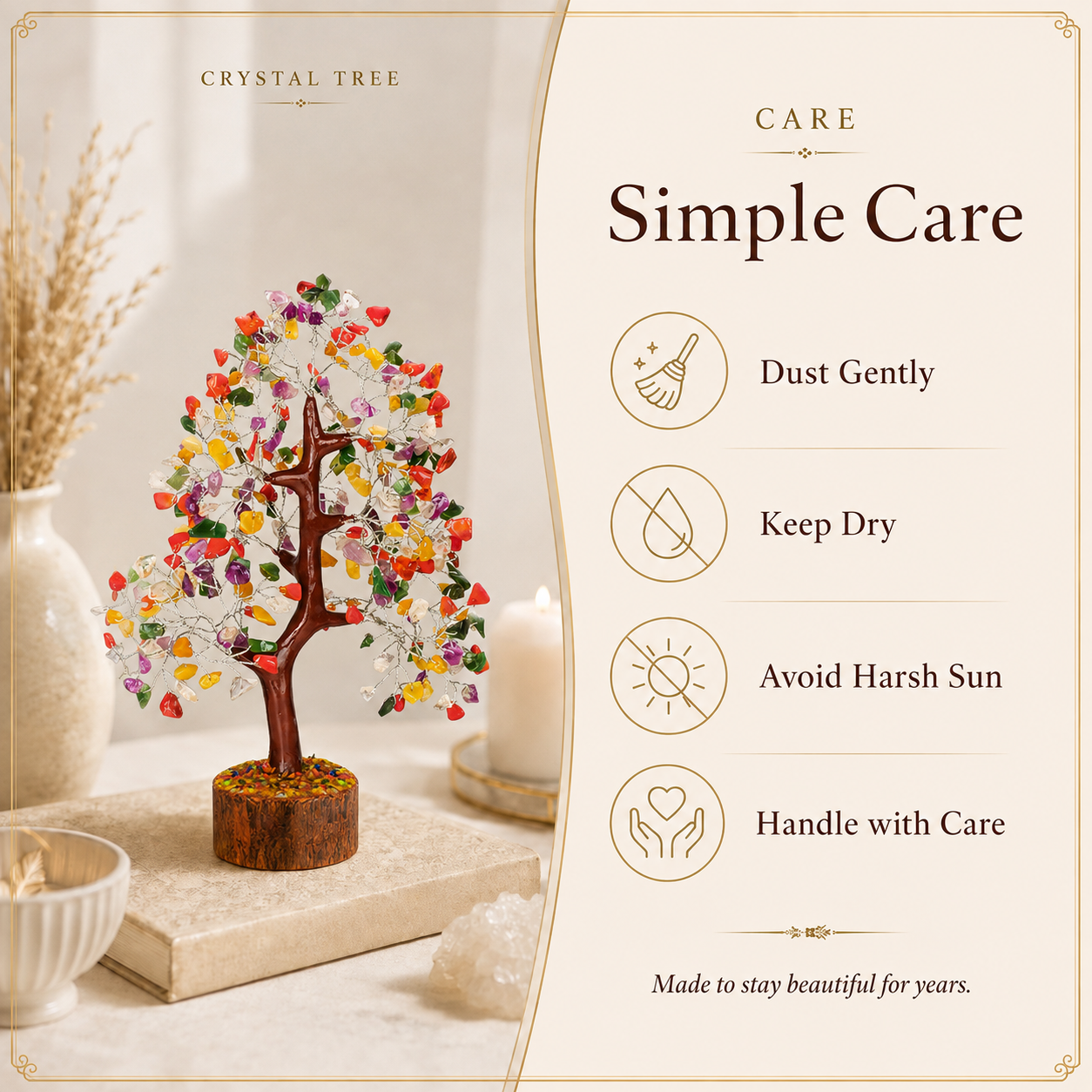 Mix Chakra Crystal Wooden Tree With Silver Wire