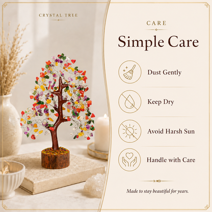 Mix Chakra Crystal Wooden Tree With Silver Wire