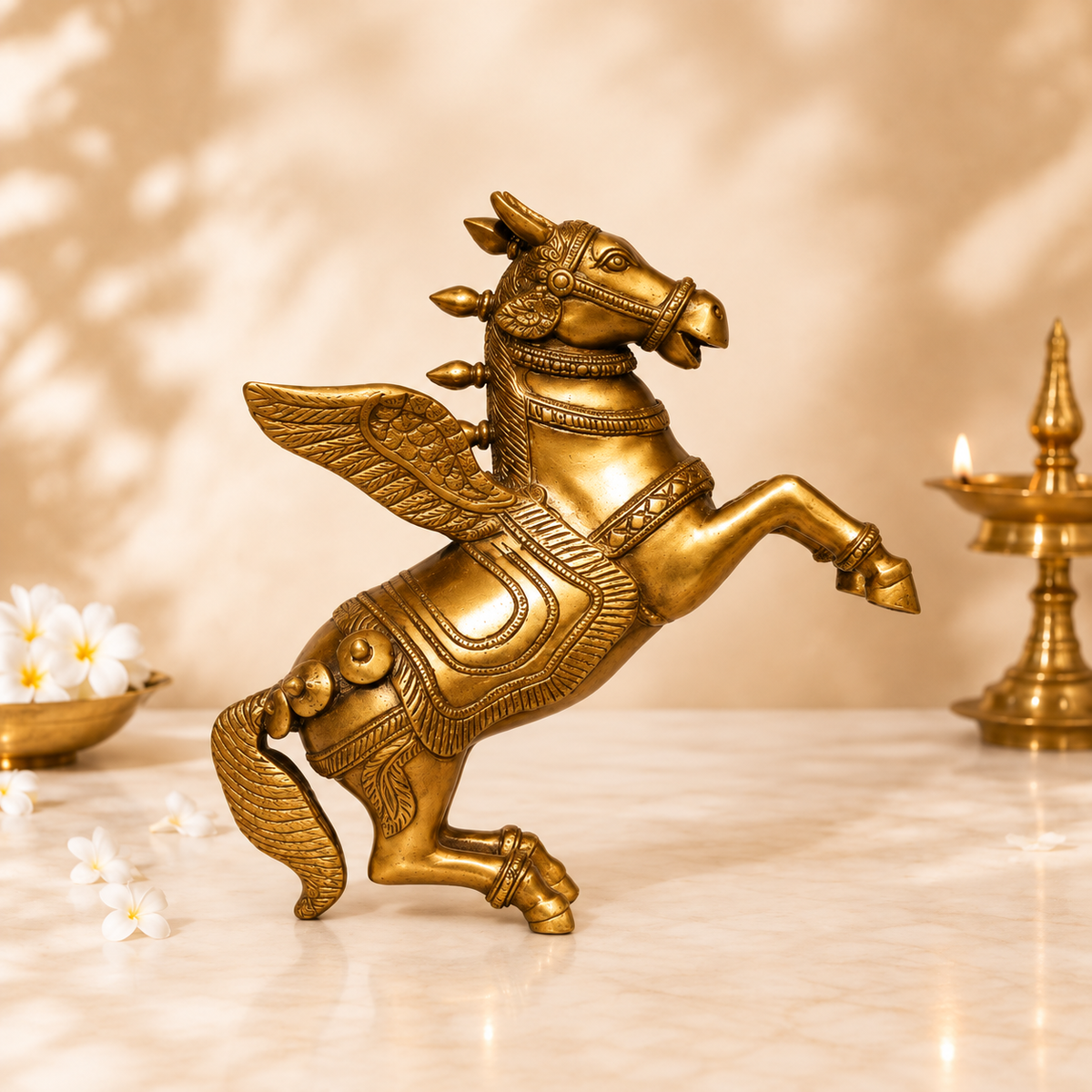 10 Inch Brass Pegasus Winged Horse Idol