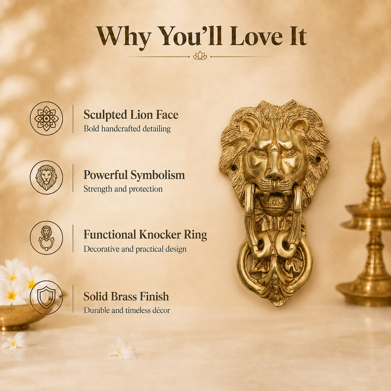 Handcrafted Brass Lion Door Knocker