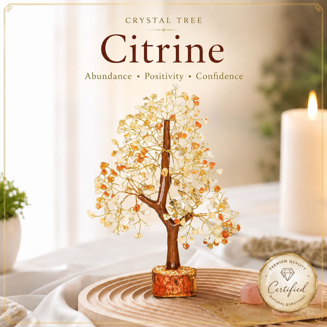 Citrine Crystal Tree With Golden Wire