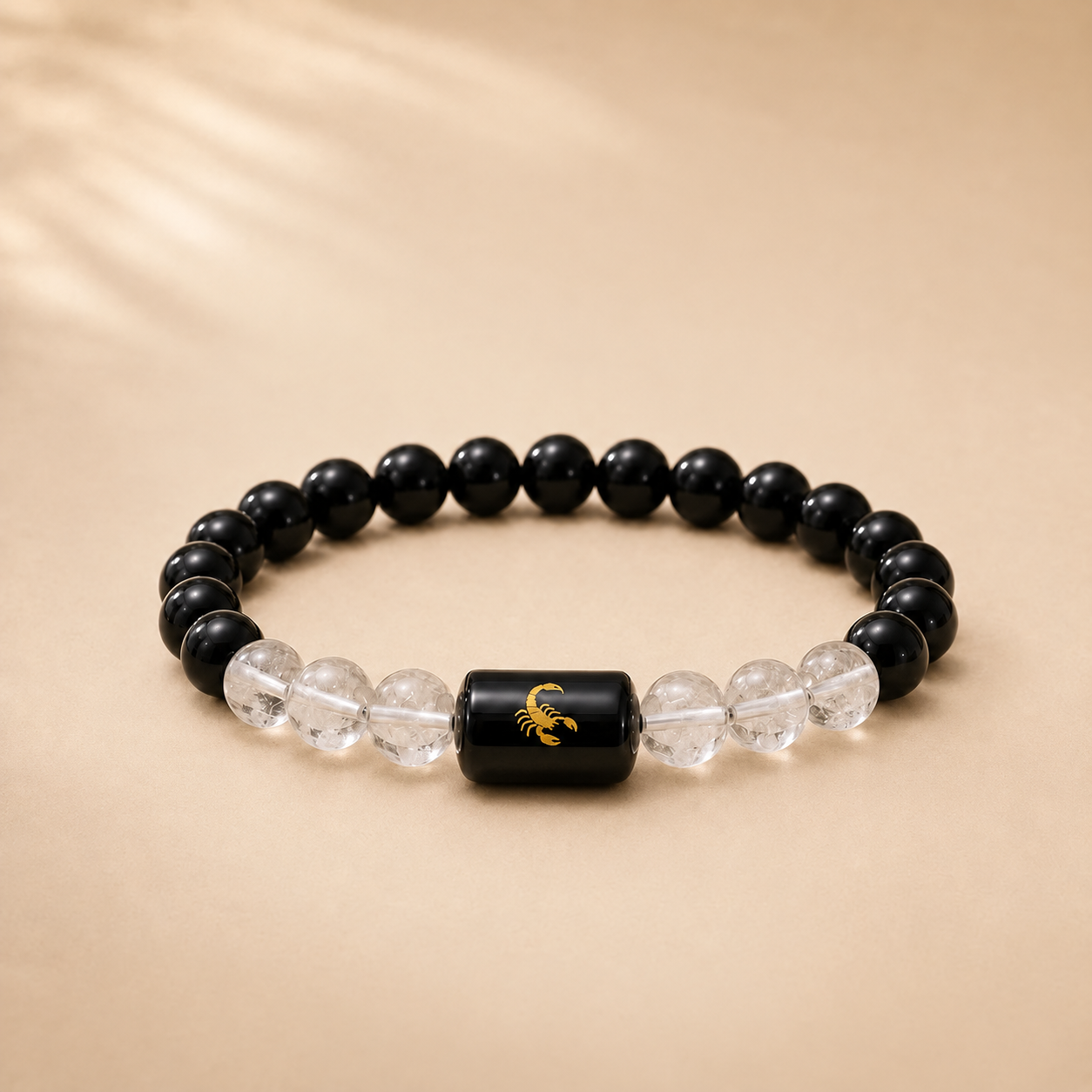 Scorpio Zodiac Bracelet with Black Obsidian & Clear Quartz