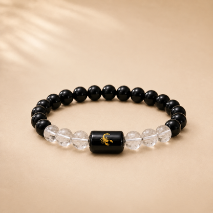 Scorpio Zodiac Bracelet with Black Obsidian & Clear Quartz