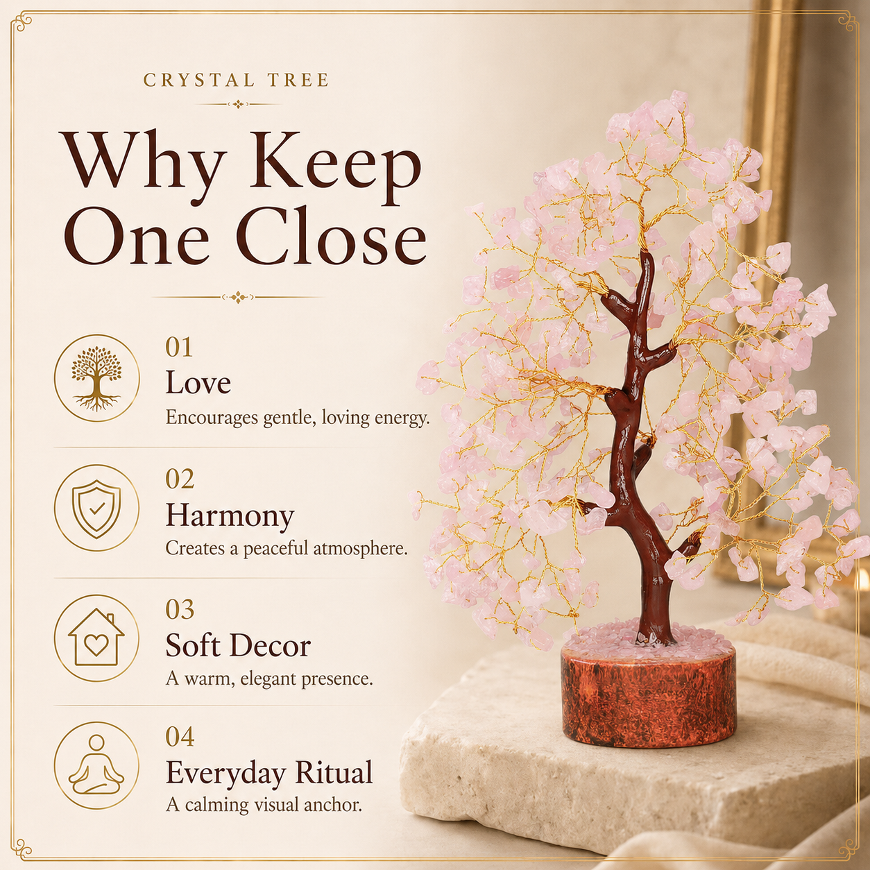 Buy Rose Quartz Crystal Tree with Golden Wire