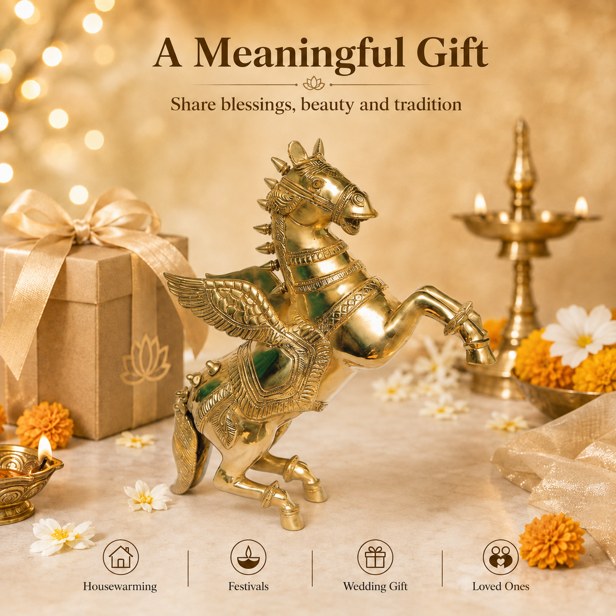 Handcrafted Brass Winged Horse Idol