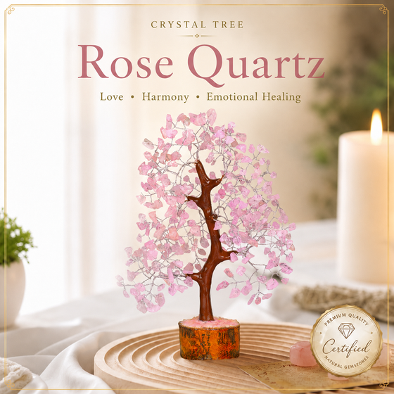 Buy Rose Quartz Crystal Wooden Tree With Silver Wire