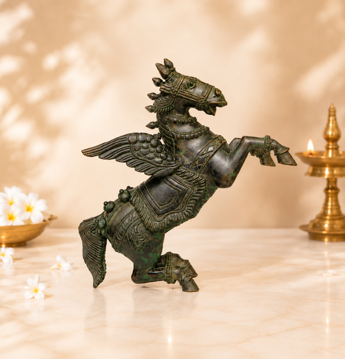Handcrafted Brass Winged Horse Idol – 12 Inch