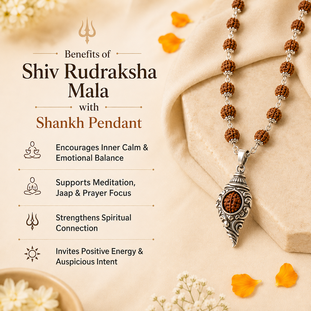 Shiv Rudraksha Mala with Shankh Pendant