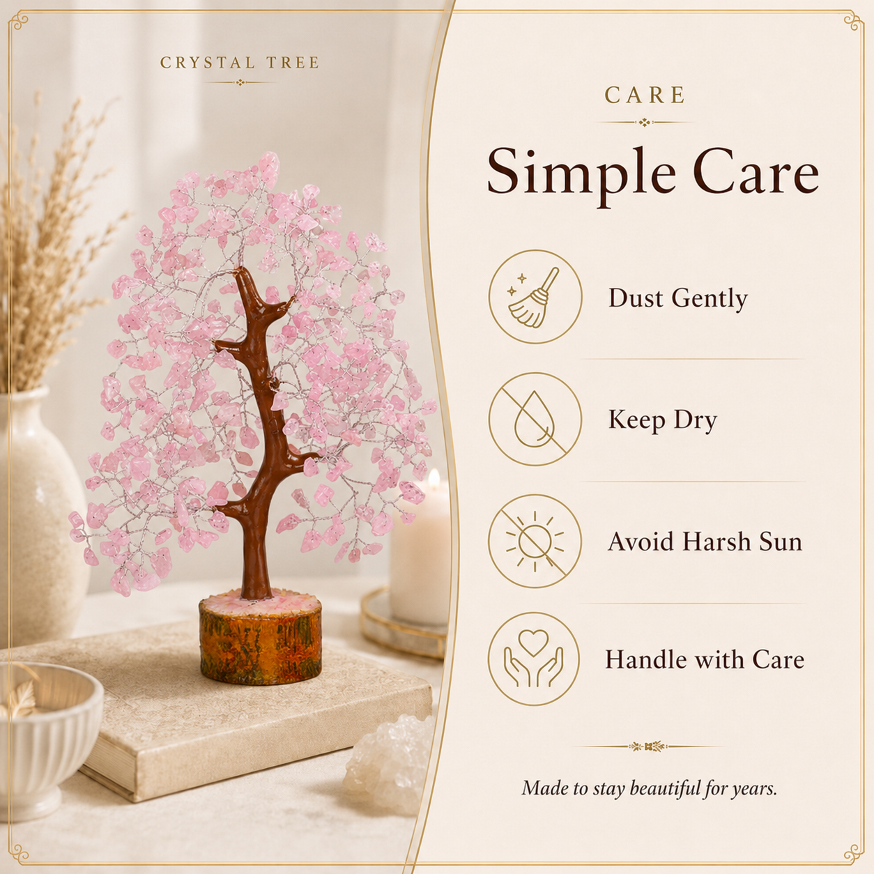 Buy Rose Quartz Crystal Wooden Tree With Silver Wire