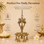 Handcrafted Brass Hanging Diya with Birds & Bells