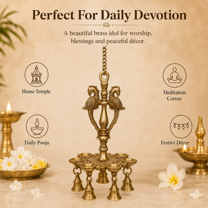Handcrafted Brass Hanging Diya with Birds & Bells