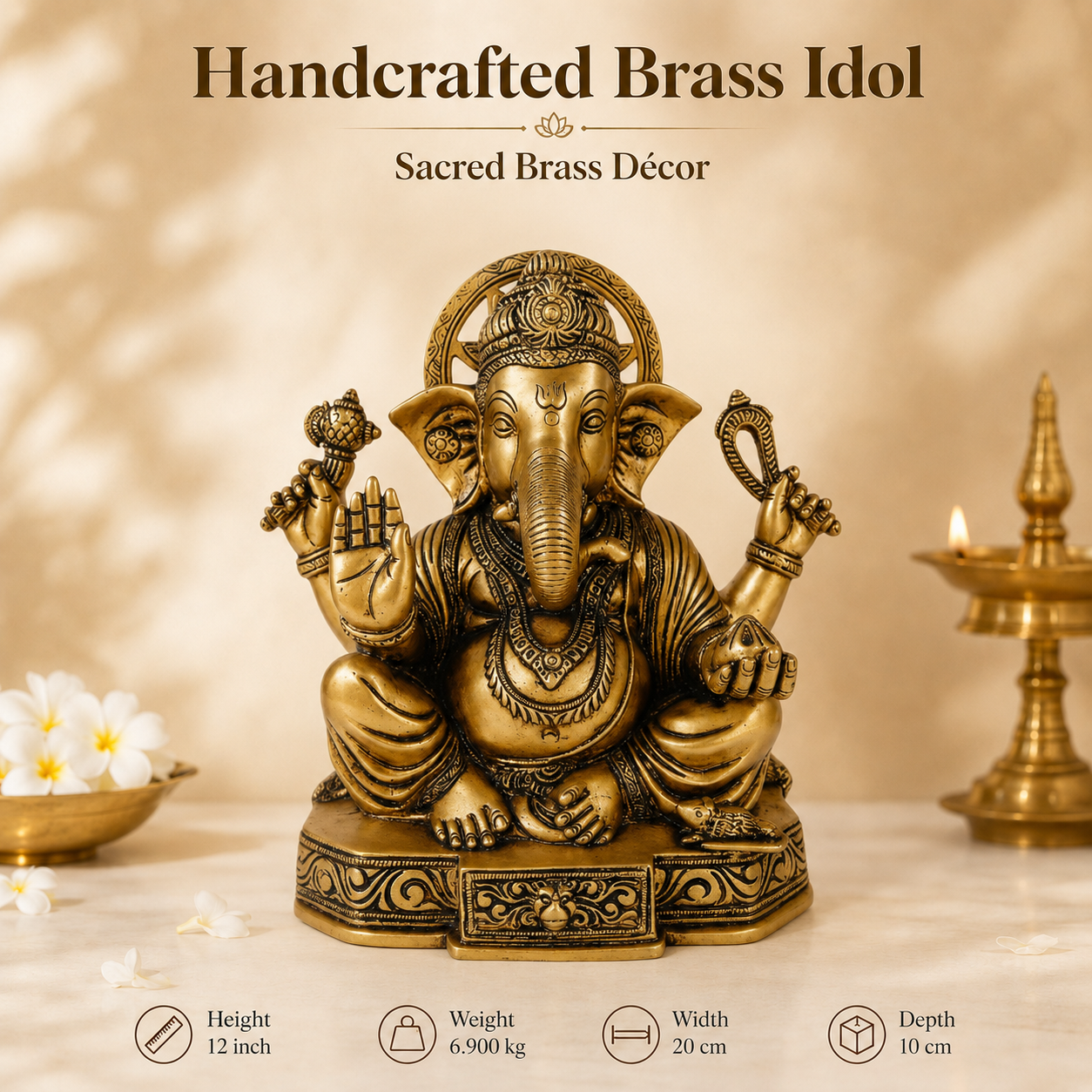 Handcrafted Antique Brass Ganesha Idol