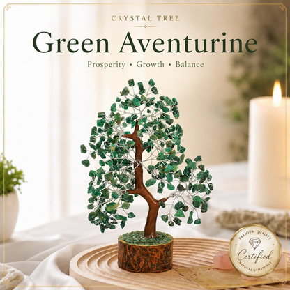 Buy Green Aventurine Crystal Wooden Tree With Silver Wire