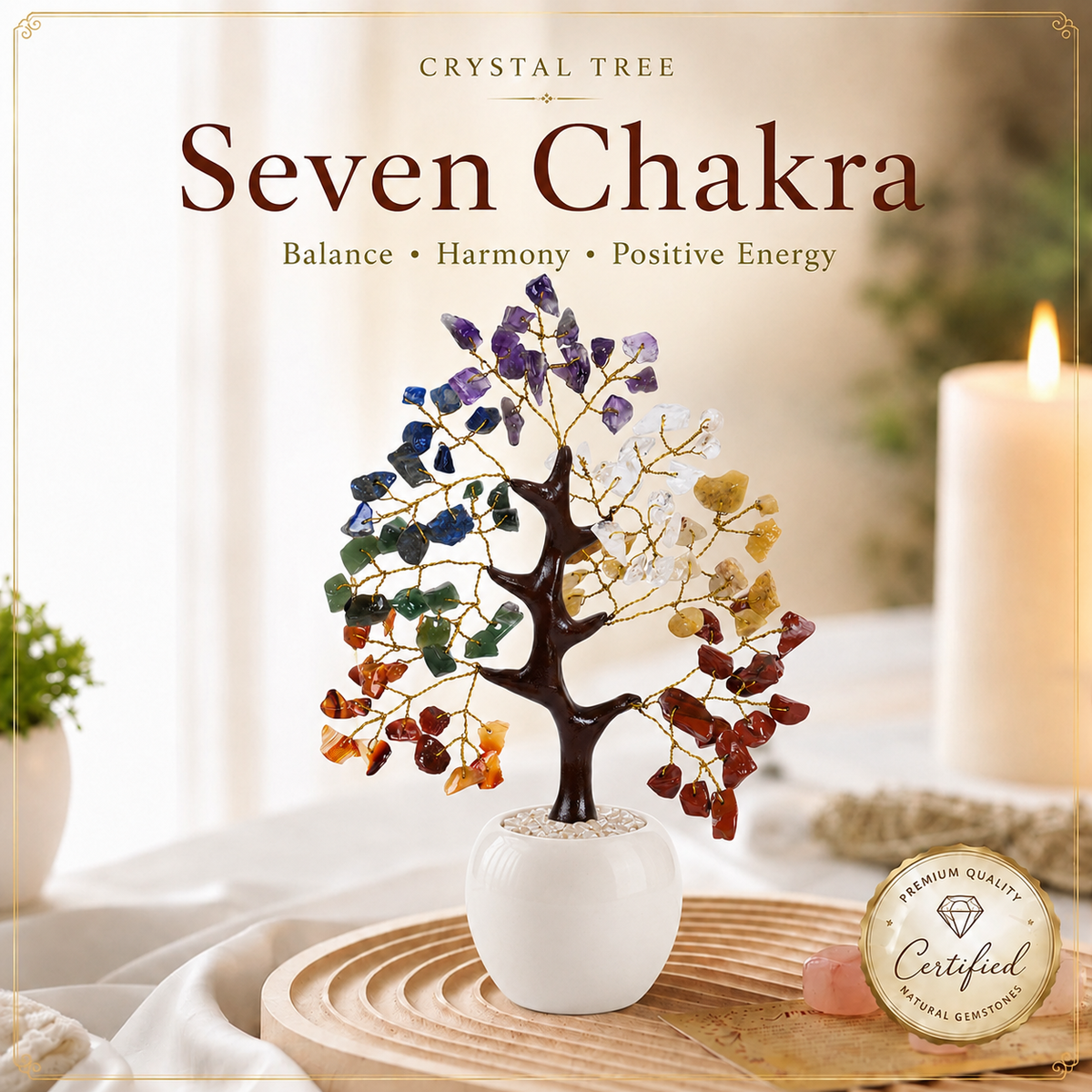 Seven Chakra Crystal Stone Tree - Perfect For Healing and Meditation