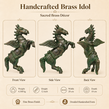 Handcrafted Brass Winged Horse Idol – 12 Inch