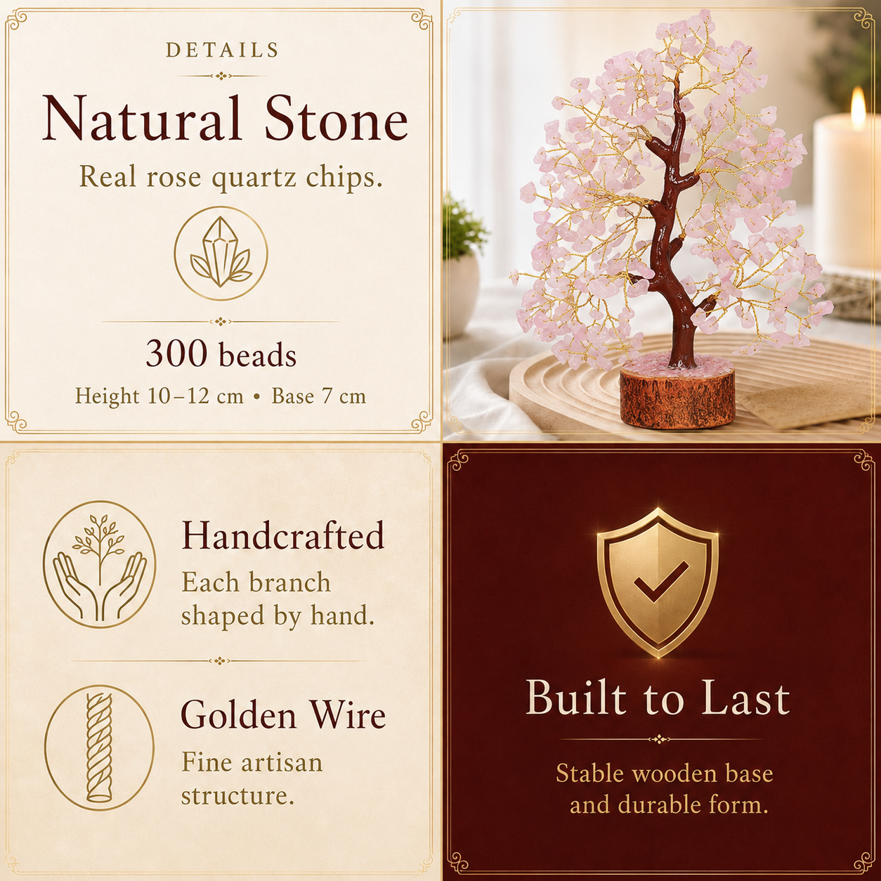 Buy Rose Quartz Crystal Tree with Golden Wire