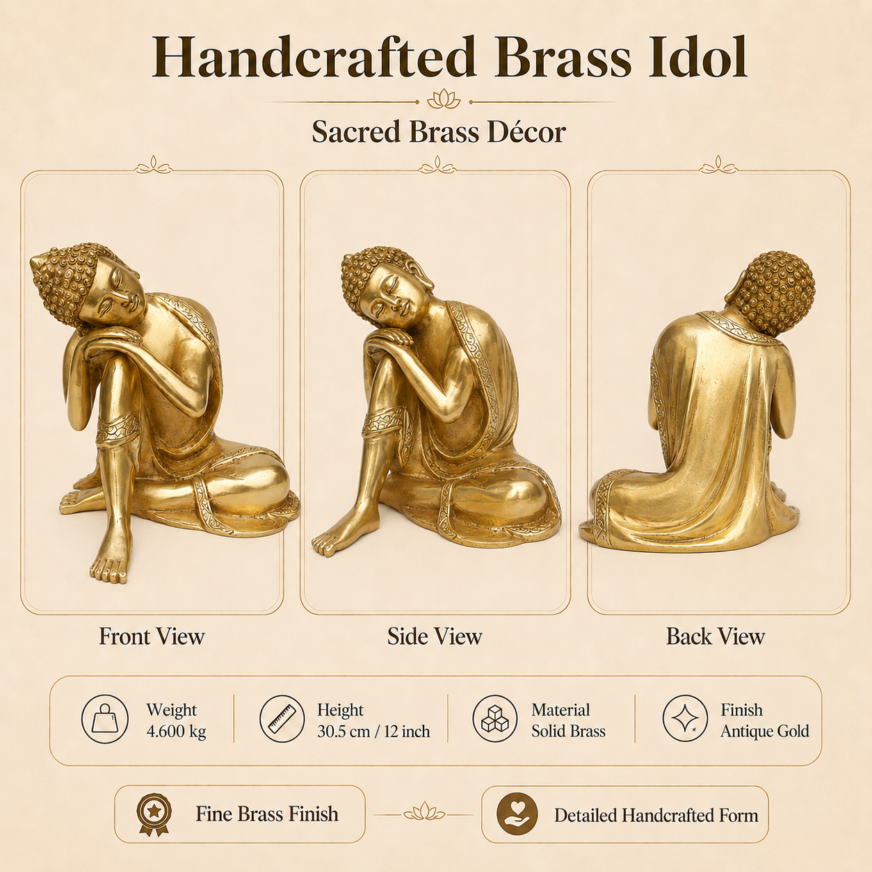 Handcrafted Brass Resting Buddha Idol