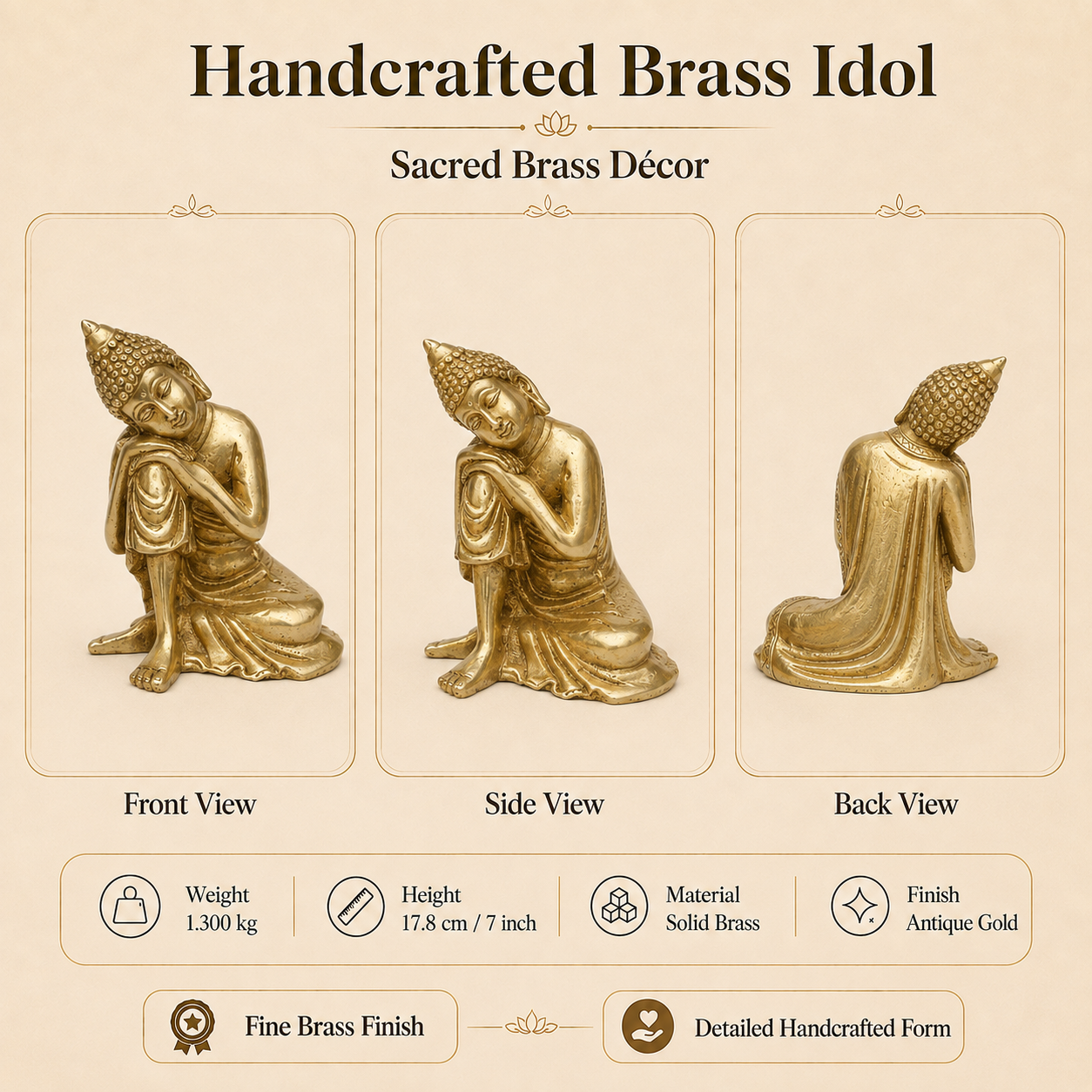 Handcrafted Brass Resting Buddha Idol