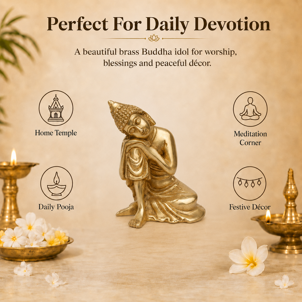 Handcrafted Brass Resting Buddha Idol