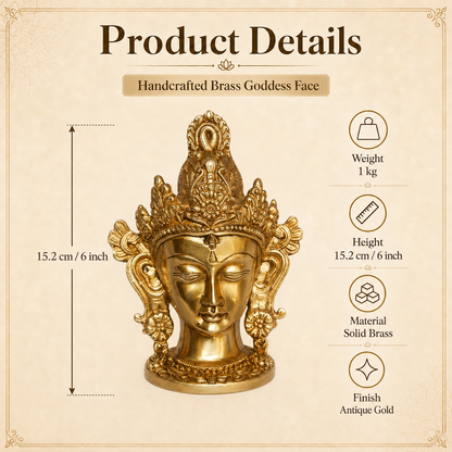 Handcrafted Brass Goddess Face Idol