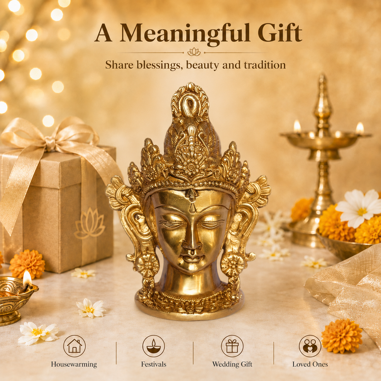 Handcrafted Brass Goddess Face Idol