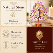 Amethyst Crystal Wooden Tree With Golden Wire