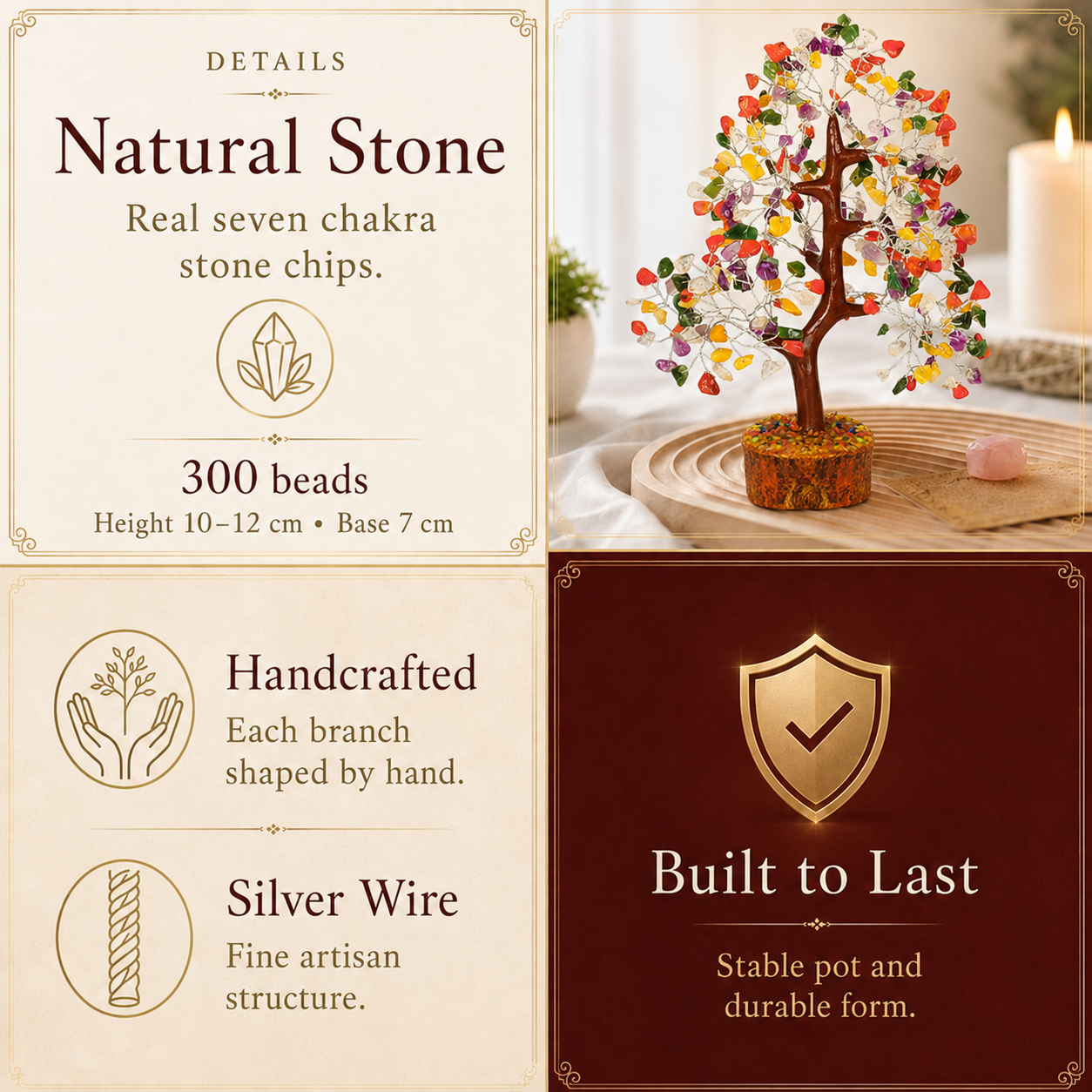 Mix Chakra Crystal Wooden Tree With Silver Wire