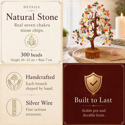 Mix Chakra Crystal Wooden Tree With Silver Wire