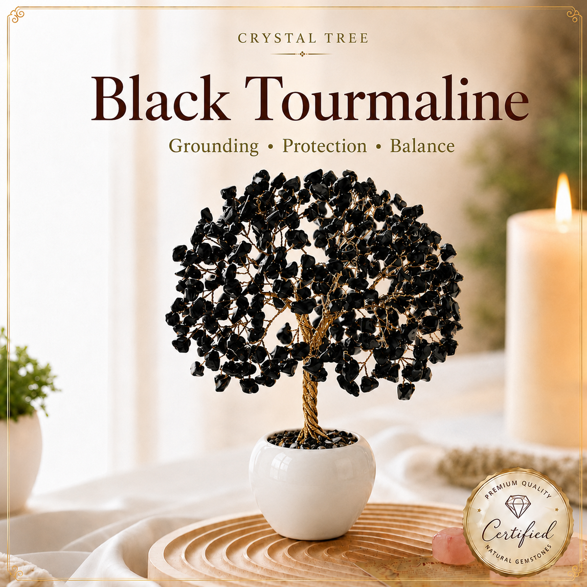 Black Tourmaline Crystal Tree with 300 Natural Stones