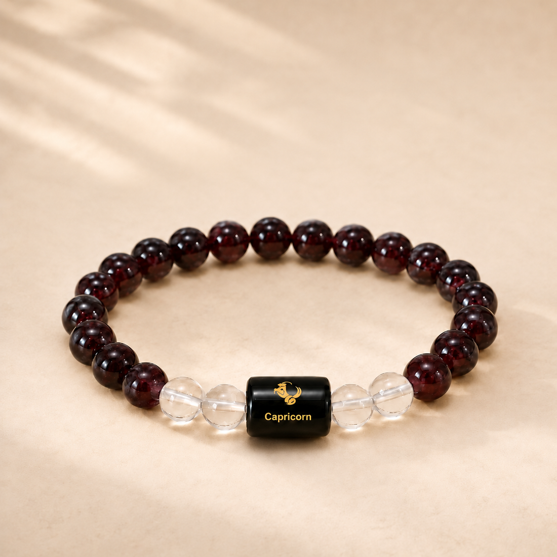 Capricorn Zodiac Bracelet with Garnet & Clear Quartz