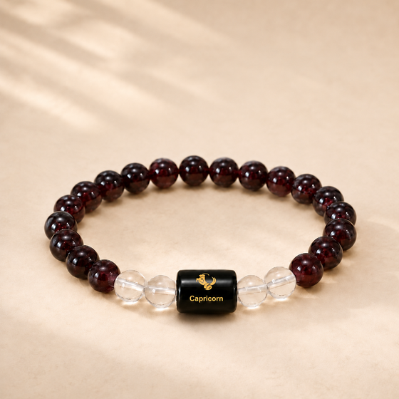Capricorn Zodiac Bracelet with Garnet & Clear Quartz