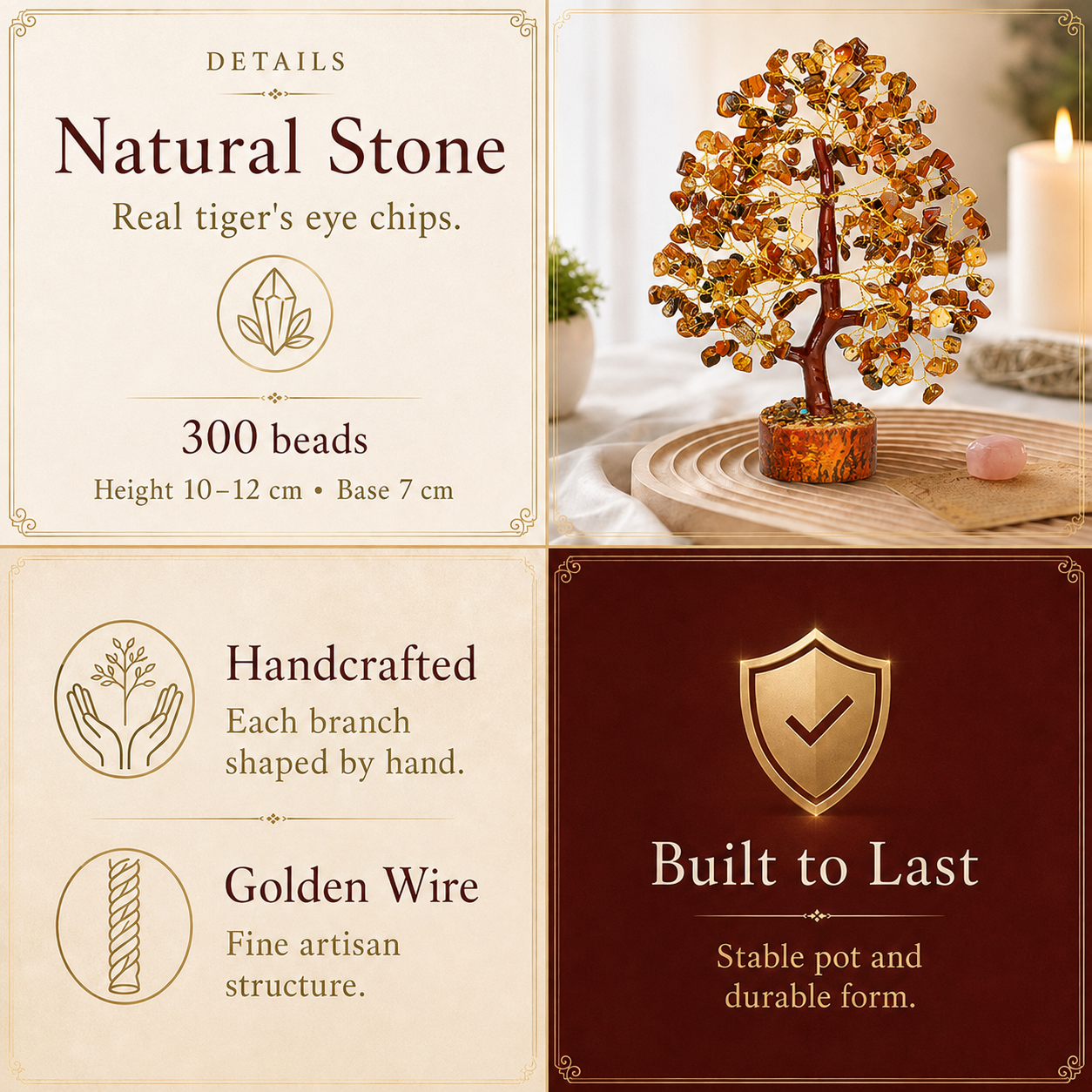 Tiger’s Eye Crystal Tree with Golden Wire