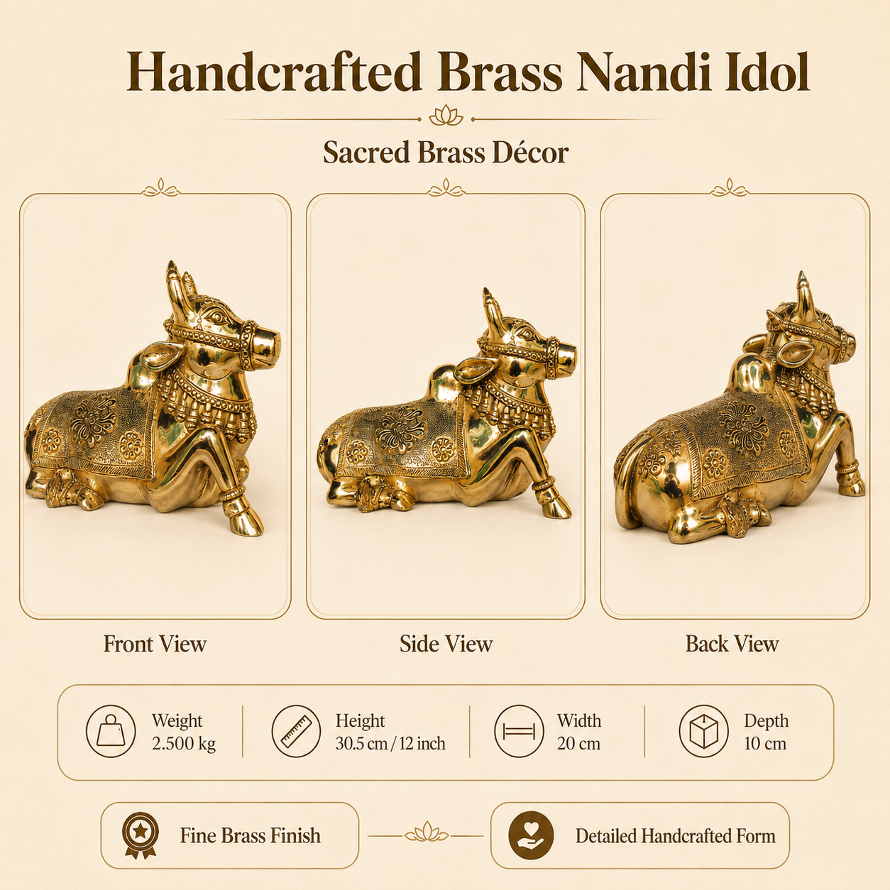 Handcrafted Brass Nandi Idol