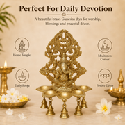 Handcrafted Brass Ganesha Diya with Hanging Bells