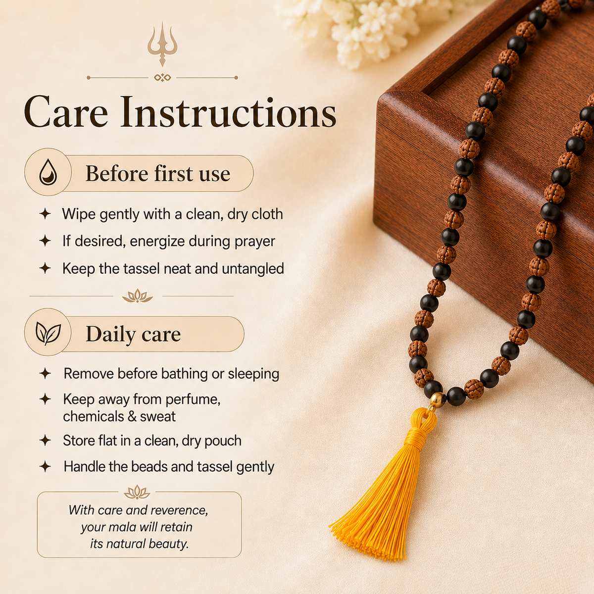 Karungali & Rudraksha Jaap Mala with Saffron Tassel