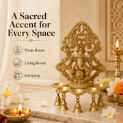 Handcrafted Brass Ganesha Diya with Hanging Bells