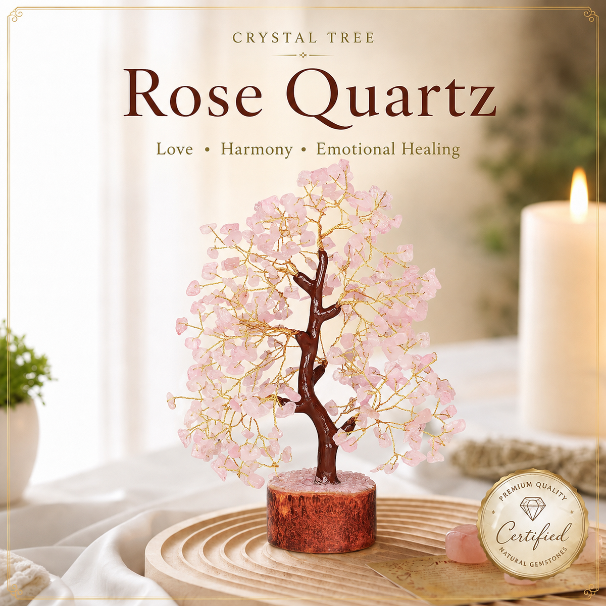 Buy Rose Quartz Crystal Tree with Golden Wire