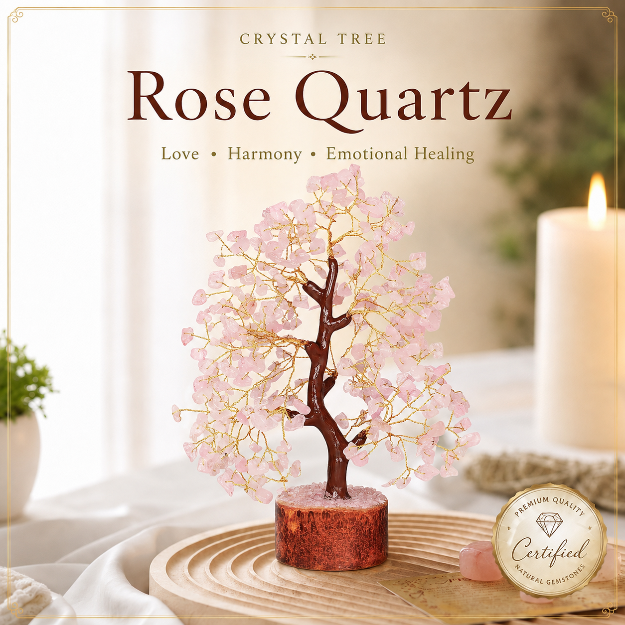 Buy Rose Quartz Crystal Tree with Golden Wire