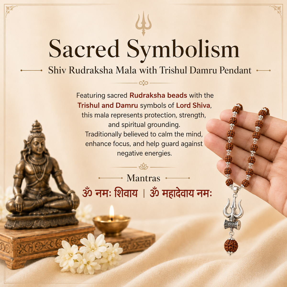 Shiv Rudraksha Mala with Trishul Damru Pendant