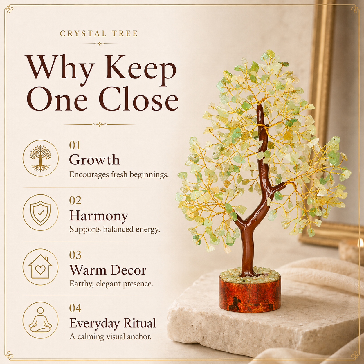 Shop Green Jade Crystal Wooden Tree With Golden Wire