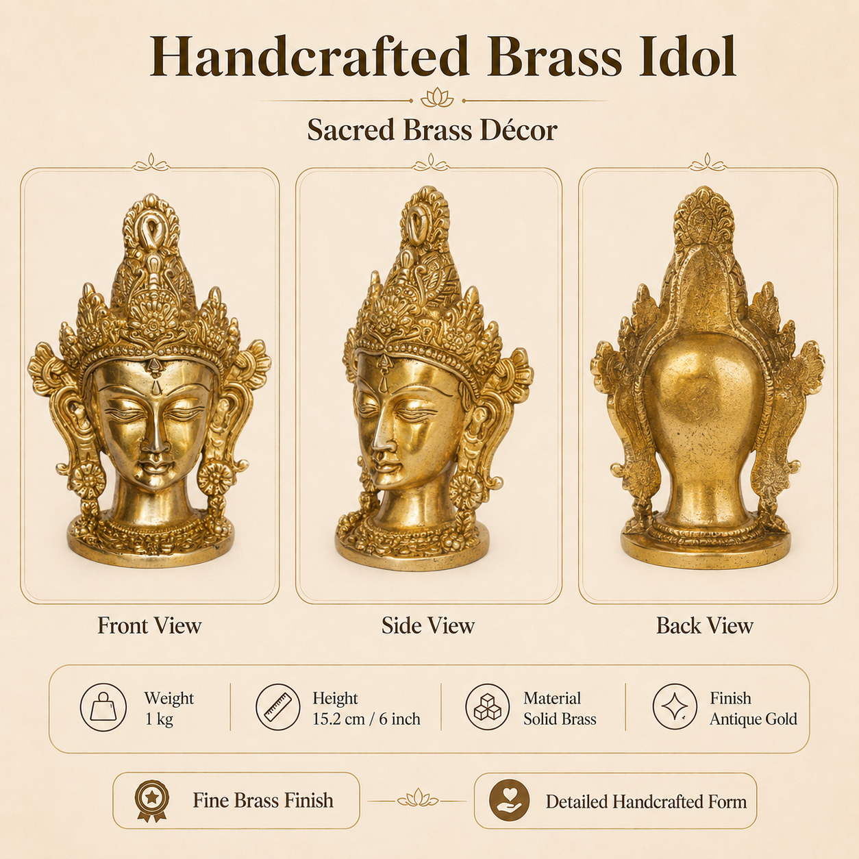 Handcrafted Brass Goddess Face Idol