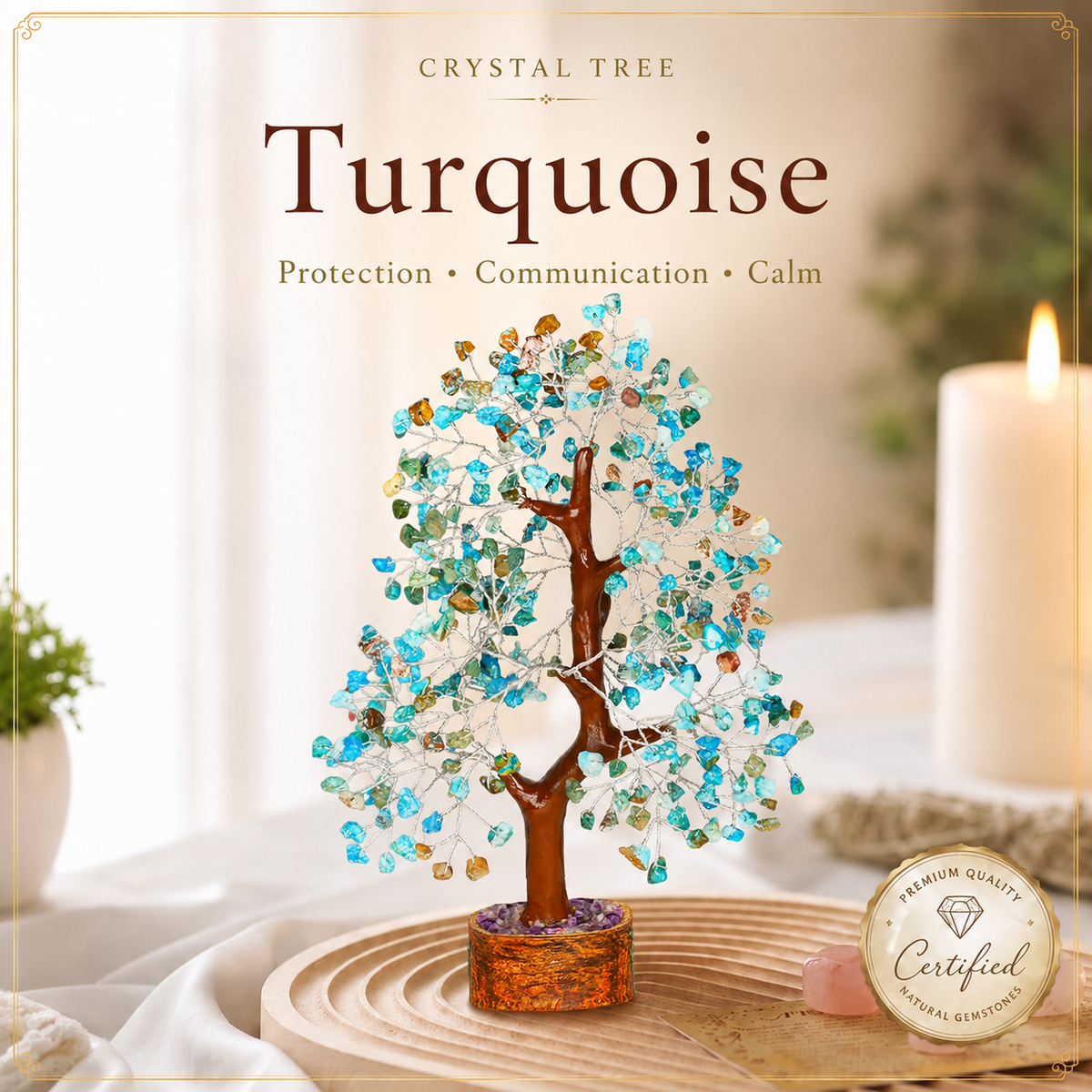 Turquoise Crystal Tree with Silver Wire