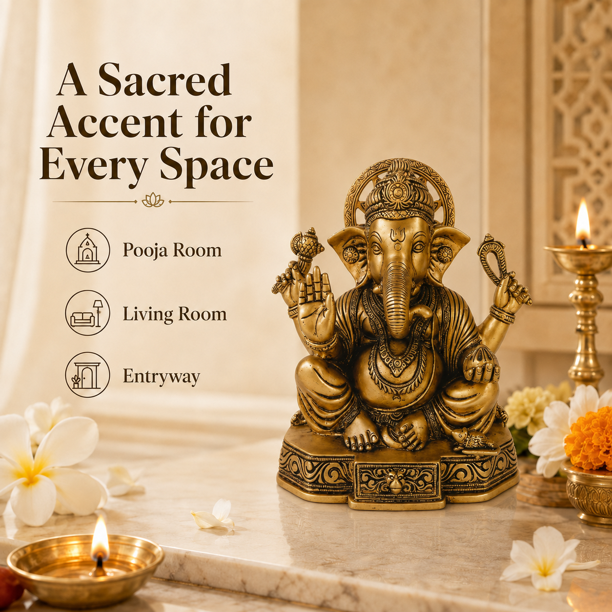 Handcrafted Antique Brass Ganesha Idol