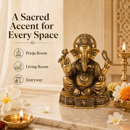 Handcrafted Antique Brass Ganesha Idol