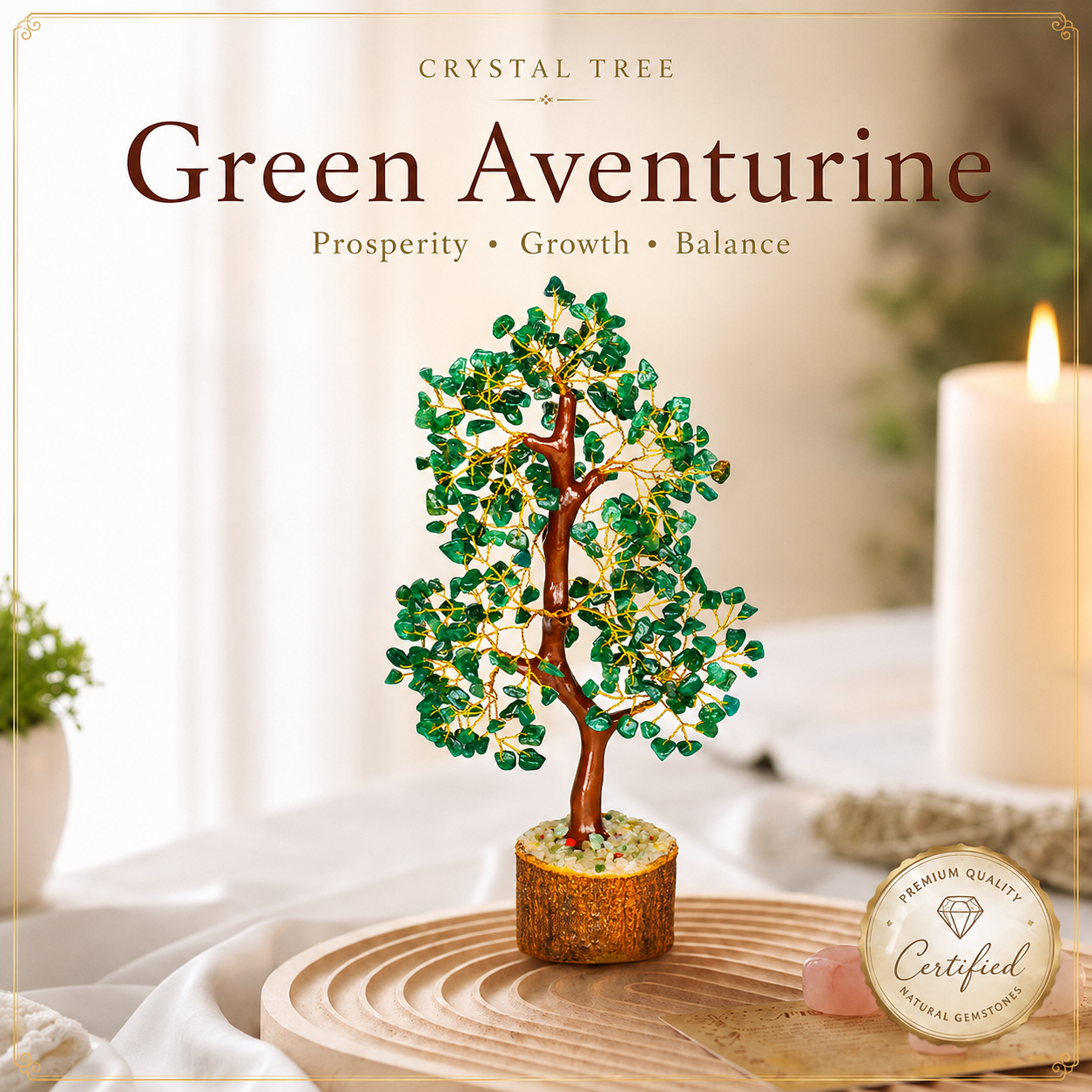 Shop Green Aventurine Crystal Wooden Tree With Golden Wire