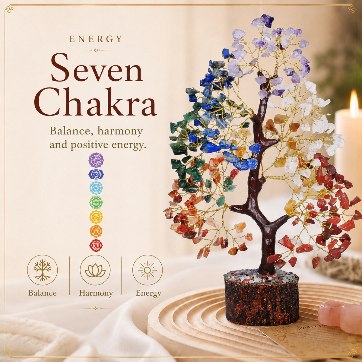 Shop Seven Chakra Crystal Wooden Tree With Golden Wire