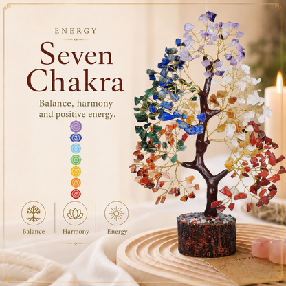 Shop Seven Chakra Crystal Wooden Tree With Golden Wire