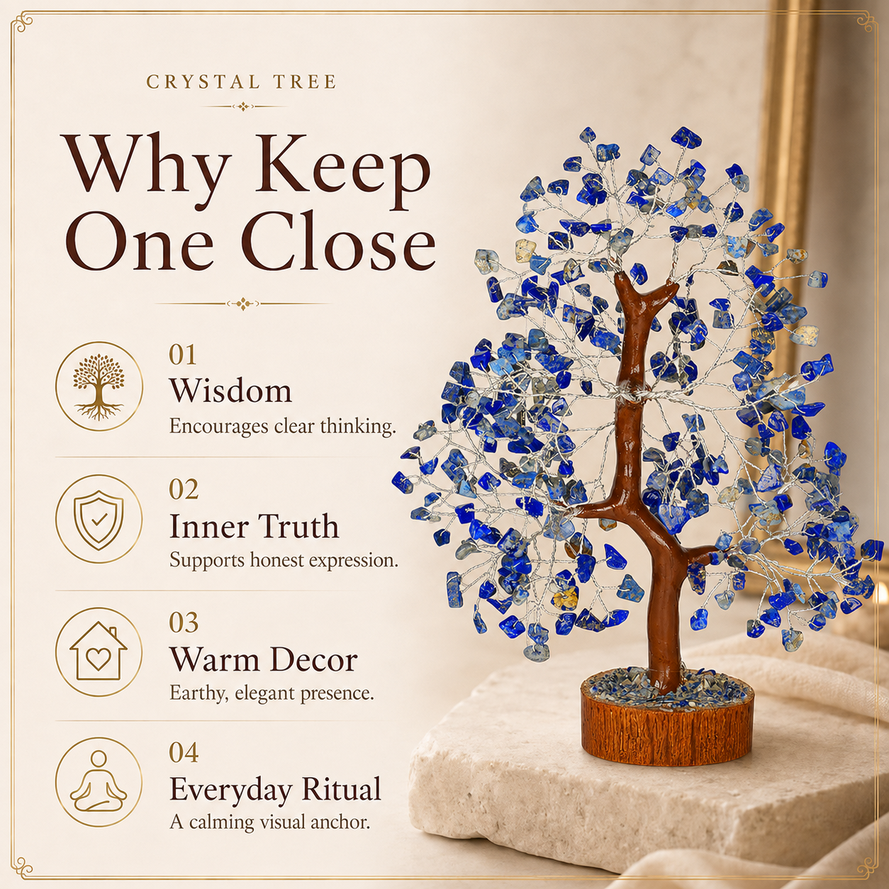 Lapis Lazuli Crystal Wooden Tree With Silver Wire