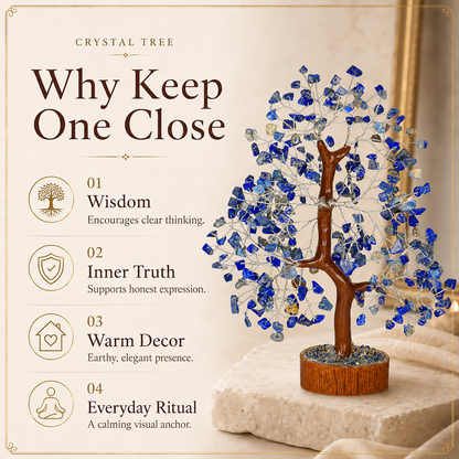 Lapis Lazuli Crystal Wooden Tree With Silver Wire