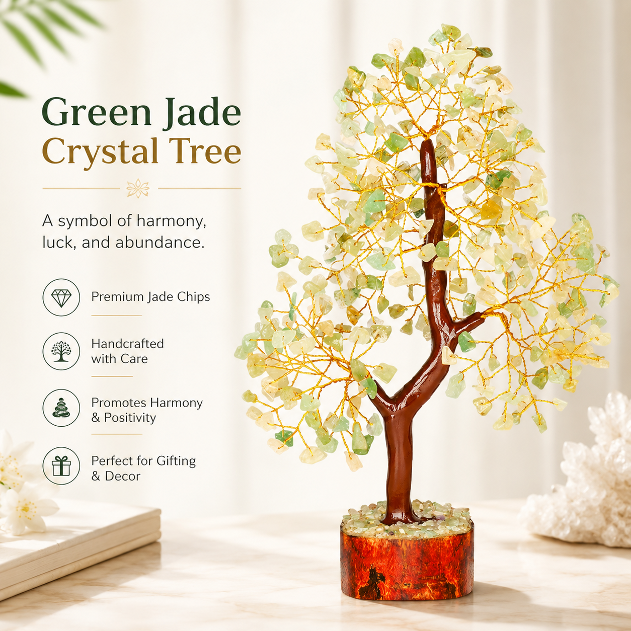Green Jade Crystal Tree for Home, Office and Positive Energy